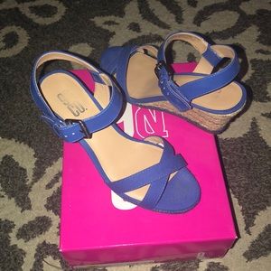 Blue strappy wedges